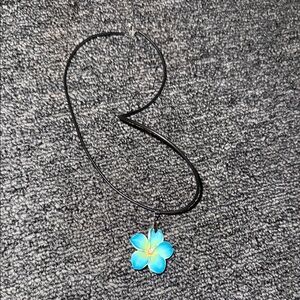 Blue Hawaiian Flower Pendant Necklace